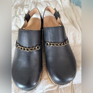 Black Leather Mules with Chain Detail Silent D for Anthropologie
